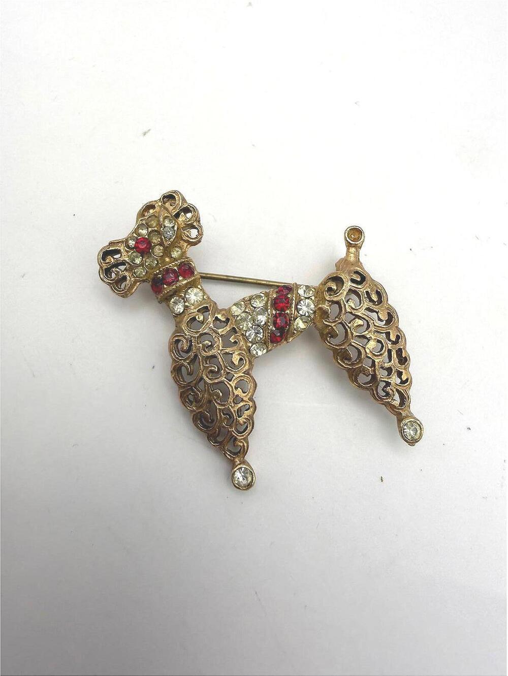 Vintage Poodle Brooch Pin with Rhinestones